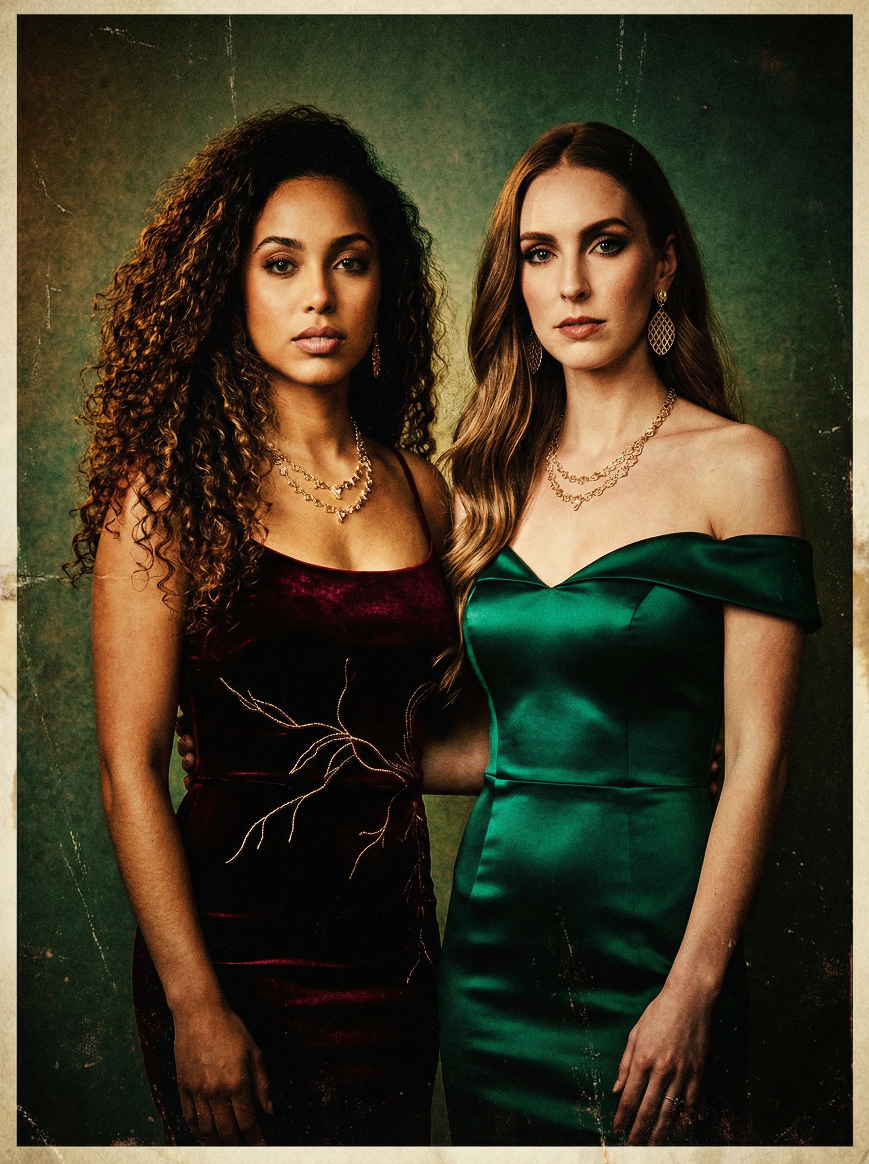 AI vintage film poster photo booth result showing guests in a dramatic cinematic movie poster with dark city skyline